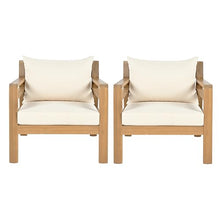 Christopher Knight Home 5 Piece Outdoor Acacia Wood Patio Furniture Set Club Chairs Loveseat Sofa Coffee Table Deep Seating Conversation Set Light Teak Finish Beige Cushion