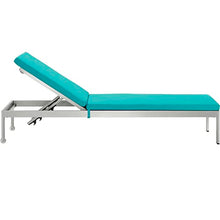 Modway Shore Aluminum Outdoor Patio Chaise Lounge Chairs with Cushions Silver Turquoise