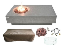 Elementi Metropolis Gas Fire Pit Cast Concrete Fire Table, Outdoor Fire Pit Electronic Ignition | Canvas Cover, Lava Rock Included | Free AMS Wind Guard | Light Gray (Propane Gas)