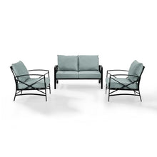 Crosley Furniture KO60011BZ-MI Kaplan Outdoor Metal 3-Piece Seating Set (Loveseat, 2 Arm Chairs), Oiled Bronze with Mist Cushions