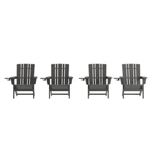 Flash Furniture Halifax Adirondack Chairs with Cup Holders, Weather Resistant Poly Resin Adirondack Chairs, Set of 4, Gray
