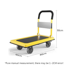 Platform Truck Cart for Pulling Goods Heavy-Duty Flatbed Truck Transporter Trailer Household Four-Wheel Fence Trolley Silent Folding Cart Heavy Duty Trolley(Black)