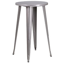 BizChair Commercial 24" Round Silver Metal Bar Table Set-4 Square Seat Backless Stools