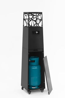 Planika Pyramid Propane Patio Heater, 28,000 BTU Outdoor Gas Fireplace with 360° Glass Flame & Wheels, Tip-Over Safety, Cover & Regulator Included for Patio, Garden & Restaurant (Black)