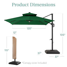 Best Choice Products 10x10ft Cantilever Patio Umbrella w/Base Included, Solar LED Lights 360 Rotation Large Offset Hanging Outdoor Shade for Deck Pool Backyard w/Stand – Green