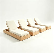 Christopher Knight Home Bayard Set of 4 Acacia Wood Chaise Lounge Chair Outdoor with Cushion, 5-Position Adjustable Backrest Sun Lounger Recliner, Patio Sun Bathing Lounge Chair, Light Teak+Cream