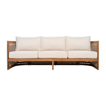 Christopher Knight Home Yunara Acacia Wood 3 Seater Outdoor Sofa with Woven Rope Accents, Patio Sofa Couch with Removable Cushions for Patio Furniture Set, Curved Tub Design, Teak + Beige