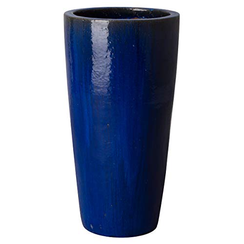 Emissary Home and Garden Tall 18.5 in. Blue Ceramic Round Planter (18.5 in. L x 18.5 in. W x 36 in. H) with Drainage Hole