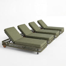 Christopher Knight Home Mina Set Of 4 Chaise Lounge Chair Outdoor With Steel Frame, Patio Outdoor Chaise Lounges with Wheels & Cushion, Adjustable Backrest Lounge Sofa With Rope Accent,Dark Gray+Green