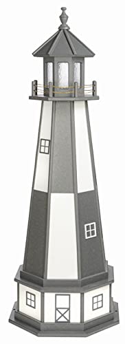 Furniture Barn USA Cape Henry Light Gray and White Poly Lighthouse with Base Solar Light