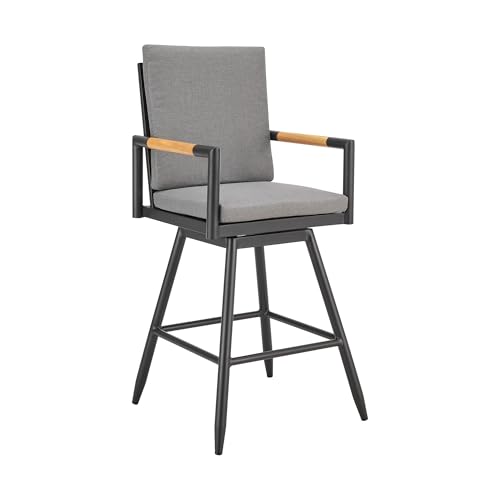 HomeRoots 48" Dark Gray Metal Swivel Outdoor Bar Height Chair with Footrest Grey