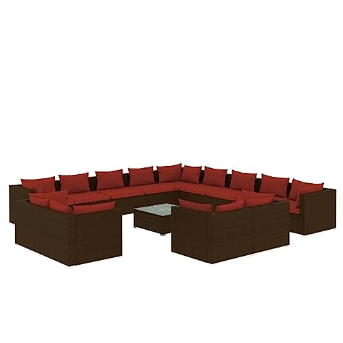 Jkghdrt 14-Piece Modular Outdoor Seating Set with Cushions, Modern Garden Furniture for Patio Balcony, Black PE Rattan Lounge Set with Powder-Coated Steel Frame