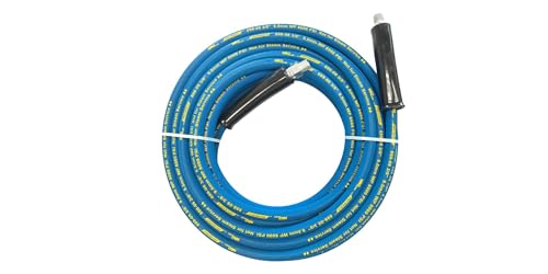 NRP Jones 3/8" Pressure Washer Hose, 150 Ft x 3/8" ID, 6000 PSI, 3/8" MP to MPX & Hose Guard, Heavy-Duty Power Wash Hose for Commercial & Industrial Cleaning (Blue Tube)