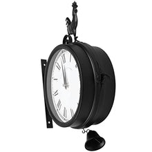 TBLOTYD Wall Clock, Outdoor Garden Wall Station Clock Double Sided Cockerel Vintage Retro Home Decor