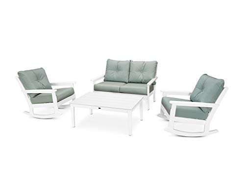 Polywood® Vineyard 4-Piece Deep Seating Rocking Chair Set in White/Spa