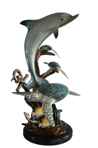 Nifao Dolphin Sea Turtles Lost Medium Bronze Fountain, 22"L x 18"W x 37"H