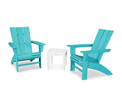 POLYWOOD Modern 3-Piece Curveback Adirondack Chair Set with End Table