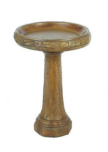Solid Rock Stoneworks Bountiful Birdbath – 27" Tall Heavy-Duty Concrete Garden Bird Bath, 2-Piece Design, 96 lbs – Weather-Resistant Outdoor Décor- Espresso Stain Color