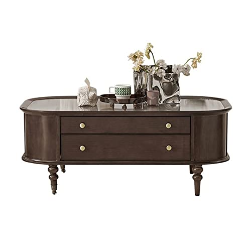 living room table Retro Wood Coffee Table with Temporary Glass Top, Rectangular Living Room Table Centre Table with 2 Drawers and Universal Wheels, Easy Assembly outdoor side table ( Color : Black )