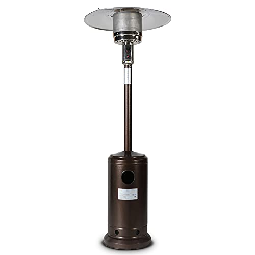 46000BTU Propane Hammered Bronze powder coated Iron Mushroom Outdoor Patio Heater with Two Smooth-rolling Wheels, Hose Set & Black Cover
