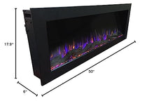 Touchstone Sideline Indoor/Outdoor Decorative Electric Fireplace -No Heat -GFI Plug for Outdoor Use -50" Wide -in Wall Recessed or Wall Mount -Realistic 3 Color Flame -Log & Crystal -Model 80017