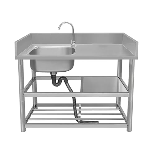 NYTFHMS Stainless Steel 1 Compartment Commercial with Faucet & Strainer - Ideal for Outdoor Grills Restaurants Camping & Gardens - Versatile & Easy to Clean,L1-90x50x80cm