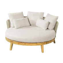 Christopher Knight Home Martin Acacia Wood Round Outdoor Daybed with Cushion, Solid Wood Patio Round Daybed with Rope Woven Accent, Patio Outdoor Sofa Bed, Teak+Beige