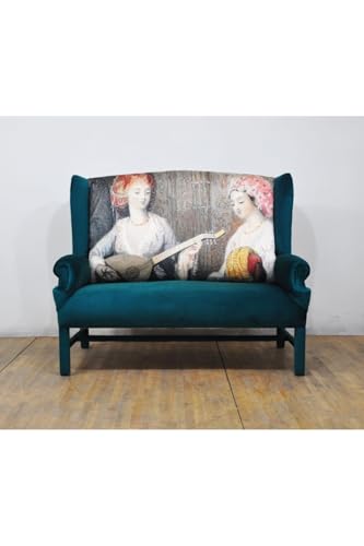 SODEF Wingback Loveseat Duck Green Goblen Textile Upholstery Wooden Legs 150cm Wide - Duck Green