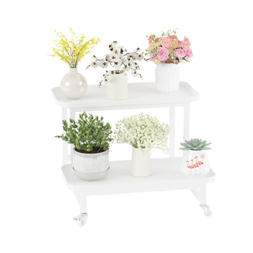 Metal Plant Stand Outdoor Flower Pot Stand 2-Tier Flower Display Rack Cream Style Plants Ladder Frame Multifunctional Home Storage Rack Waterproof Plant Shelf Abrasion Flower Rack For Corner