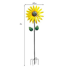 GenSDH Outdoor Patio Decor, Flower Garden Wind Spinner Large Metal Decor Wind Sculpture for Yard Garden Ornament Windmill Spike,Yellow 2M,Yellow 2m
