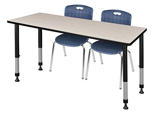 Regency Kee Height Adjustable Classroom Table Set with Two 18" Andy Chairs, 72" x 24", Maple/Navy