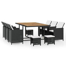AJSEOYBS Outdoor Patio Set,Outdoor Garden Furniture,11 Piece Patio Dining Set Poly Rattan and Acacia Wood Black,for Deck, Patio, Garden, Poolside, Backyard