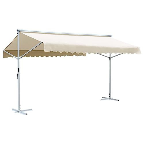 SDVantage Free Standing Awning 600X300 Cm Cream, Double-Sided Outdoor Patio Umbrella with Powder-Coated Steel Frame, Uv Water-Resistant Garden Shade for Deck,Cream-5 X 3 M