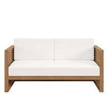 Modway Carlsbad Modern Teak Wood Fabric Patio Loveseat Natural White
