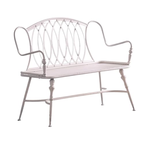GRFIT Outdoor Bench Vintage Iron Bench, Backrest for Patio, Garden, Cafe, Double Chair, Leisure Chairs for Balcony, White Garden Bench