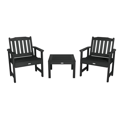 highwood AD-KITCHGL2-BKE Lehigh 2 Garden Chairs with 1 Square Side Table, 3-Piece Set, Black