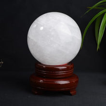 FOTCFATEV White Calcite Crystal Ball, Quartz Sphere with Stand, Ice Rock Sculpture Figurine for Witchcraft, Fengshui, Altar, Divination,Collection,14cm
