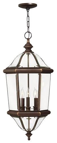 Hinkley Augusta Traditional Three Light Outdoor Hanging Lantern, Copper Bronze