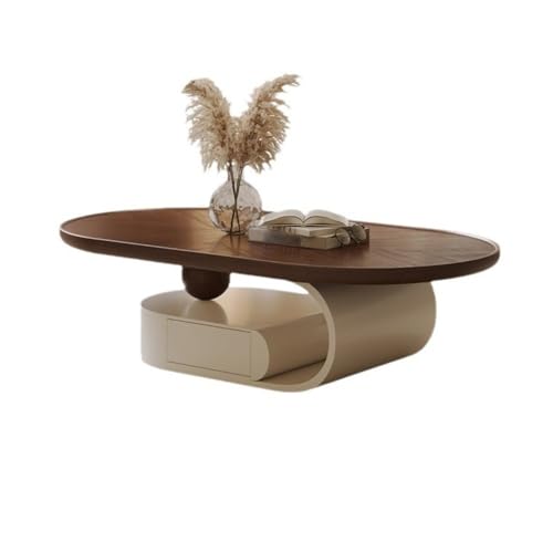 Hhaoran-9863 Side End Table Walnut Wood Grain Oval Coffee Table, Modern Minimalist Design for Living Room, Luxury Home Furniture Accent Coffee Table for Living Room Bedroom Office(130cm)