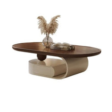 Hhaoran-9863 Side End Table Walnut Wood Grain Oval Coffee Table, Modern Minimalist Design for Living Room, Luxury Home Furniture Accent Coffee Table for Living Room Bedroom Office(130cm)