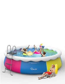 KLKE Inflatable Round Above Ground Swimming Pool Set Blue
