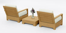WholesaleTeak Teak Wood 3 Pc Lounge Chair Set: 2 Lounge Chairs & Side Table with Cushions in Outdoor Fabric #5404 Canvas Natural