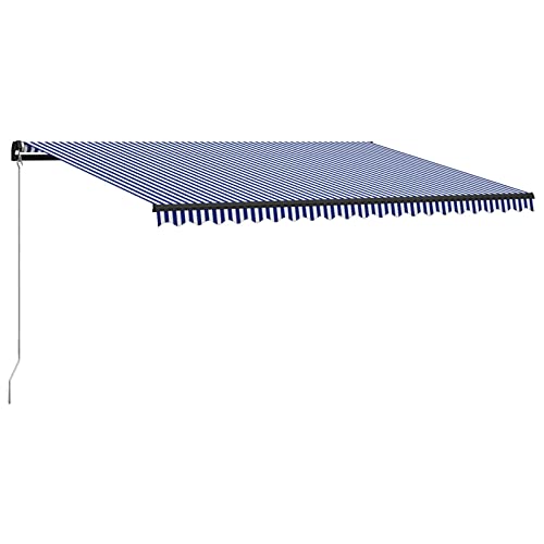 Retractable Garden Awning 500x300cm Blue White Patio Sunshade Outdoor Canopy for Deck Porch Backyard UV Protection Easy Install