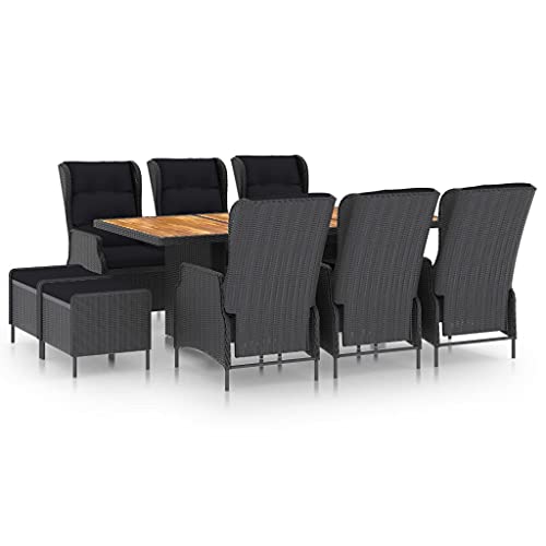 Heofavd 9-Piece Outdoor Dining Set Dark Grey Rectangular Acacia Wood Table 78.7" x 39.4" with Cushioned Chairs Weather-Resistant Patio Furniture Set for Garden Patio Balcony