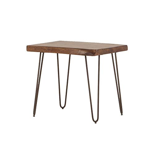 UKN Acacia Live Edge Rectangle Side Table in Natural Black Metal Reclaimed Look