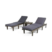 Christopher Knight Home Elliott Outdoor Acacia Wood 3 Piece Chaise Lounge Set, Gray Finish, Dark Gray