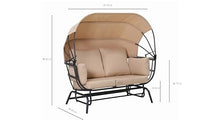 WEALTHOUSE 2-Person Outdoor Chair with Adjustable Canopy, Egg Shaped Rocking Seat, Padded Cushions, Supportive Pillows, Patio Hammock Bench for Garden Balcony Backyard Poolside Leisure