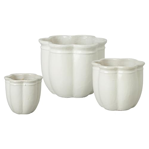 Emissary - Scalloped Planters S/3, White 10,14,16" H