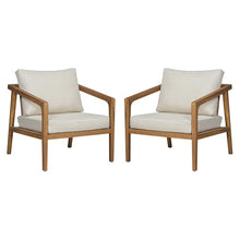 Christopher Knight Home Set of 2 Leland Patio Furniture Acacia Wood Club Chairs, Outdoor Lounge Chair, Relaxing Armchair/Accent Chair, Removable Cushion, Deep Seating, Sturdy Construction, Teak+Beige