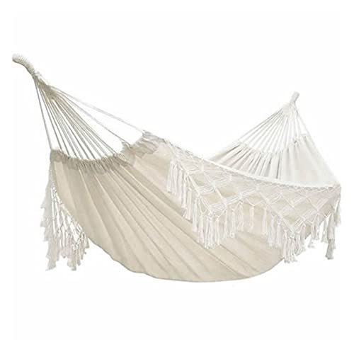 LUCBEI Swings Seats Double Hammock Woven Fringe Tassels Canva Large Hanging Swing Bed Chair for Beach Yard Bedroom Patio Play Set Swings (Color : White)